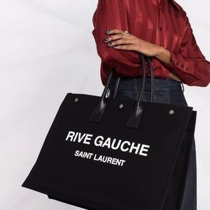 Rive Gauche Saint Laurent Linen and Leather Tote Bag